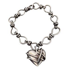 Vintage Zina 925 Sterling Silver Heart Charm Chain Bracelet 6.5 Inch